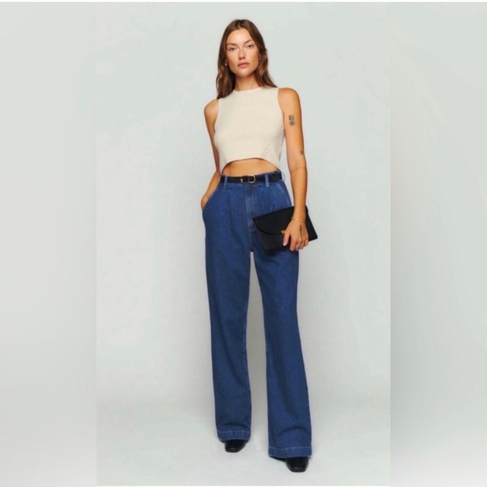 Reformation Jeans Womens 26 Blue Montauk Pleated High Rise Pants June Wash Denim
